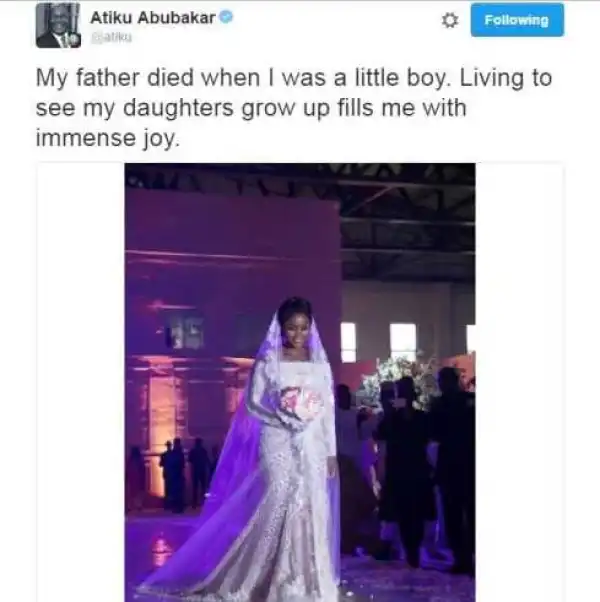 Atiku Abubakar shares emotional post as his daughter gets married